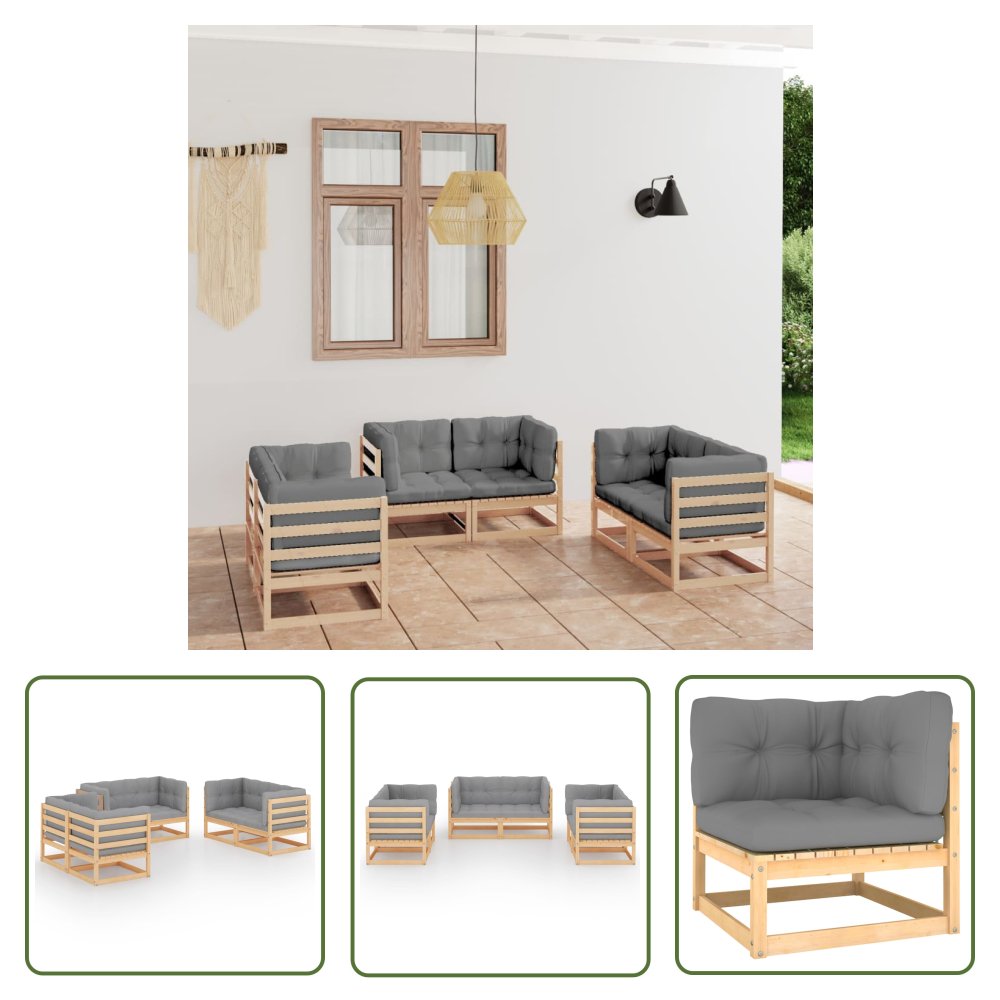 The Living Store 6-cz. zestaw wypoczynkowy do ogrodu - z poduszkami - lita sosna - Zestaw Wypoczynkowy Do Ogrodu