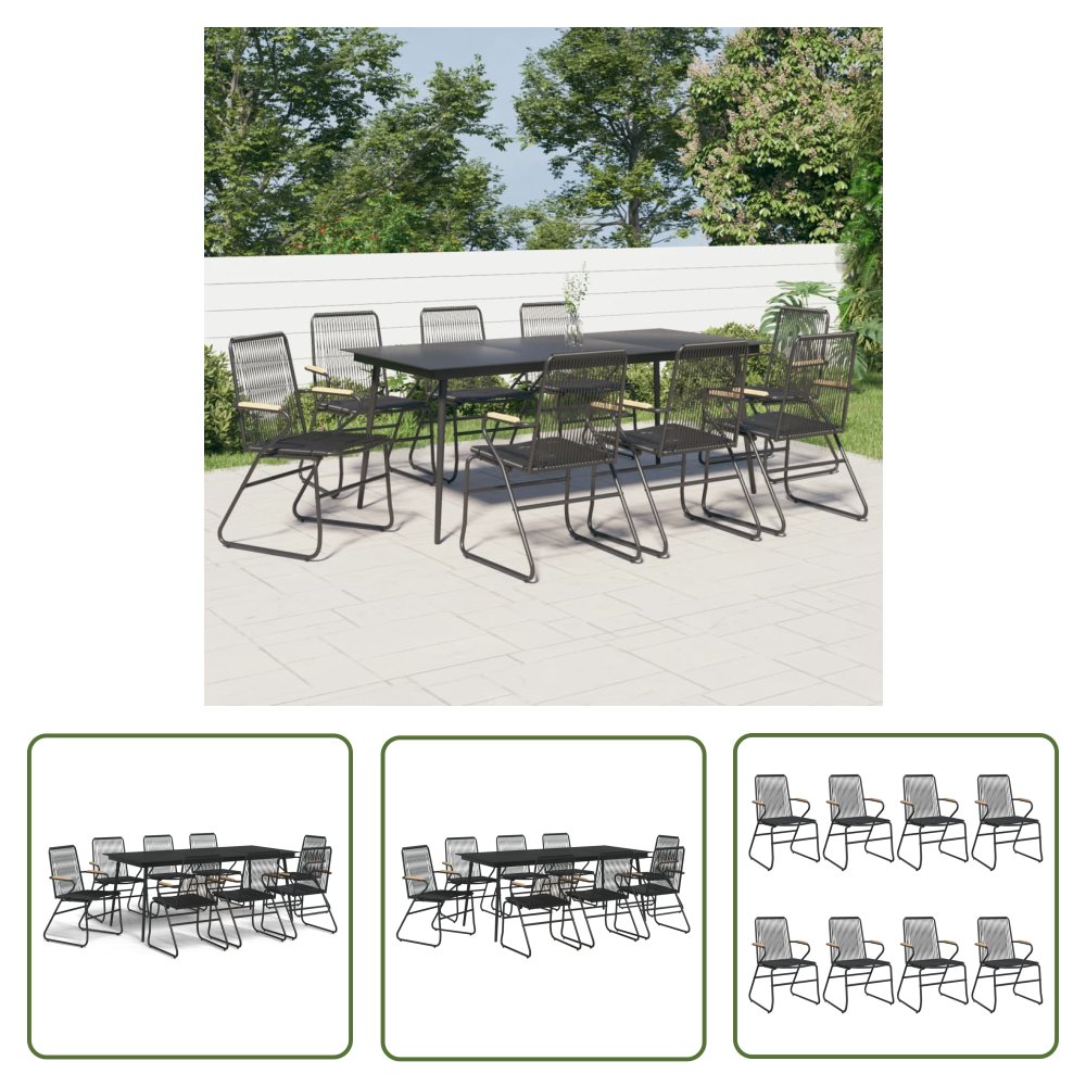 The Living Store 9-częściowy zestaw mebli ogrodowych - czarny - rattan PVC - Zestaw Mebli Ogrodowych