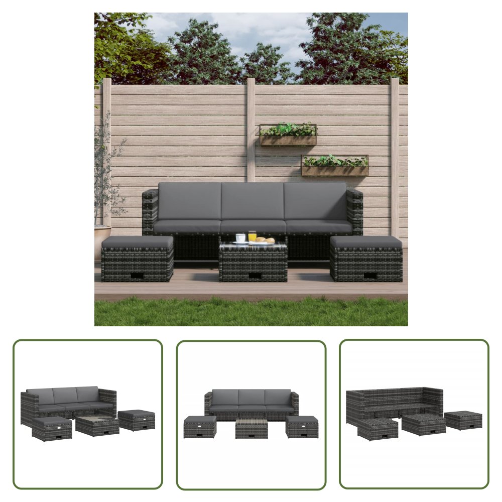 The Living Store 4-cz. zestaw wypoczynkowy do ogrodu - poduszki - szary rattan PE - Sofa Ogrodowa
