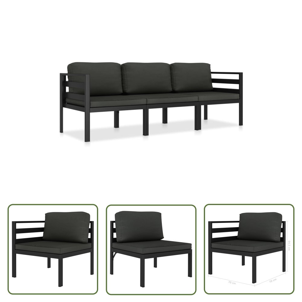 The Living Store 3-cz. zestaw wypoczynkowy - poduszki - aluminium - antracyt - Komplet Ogrodowy