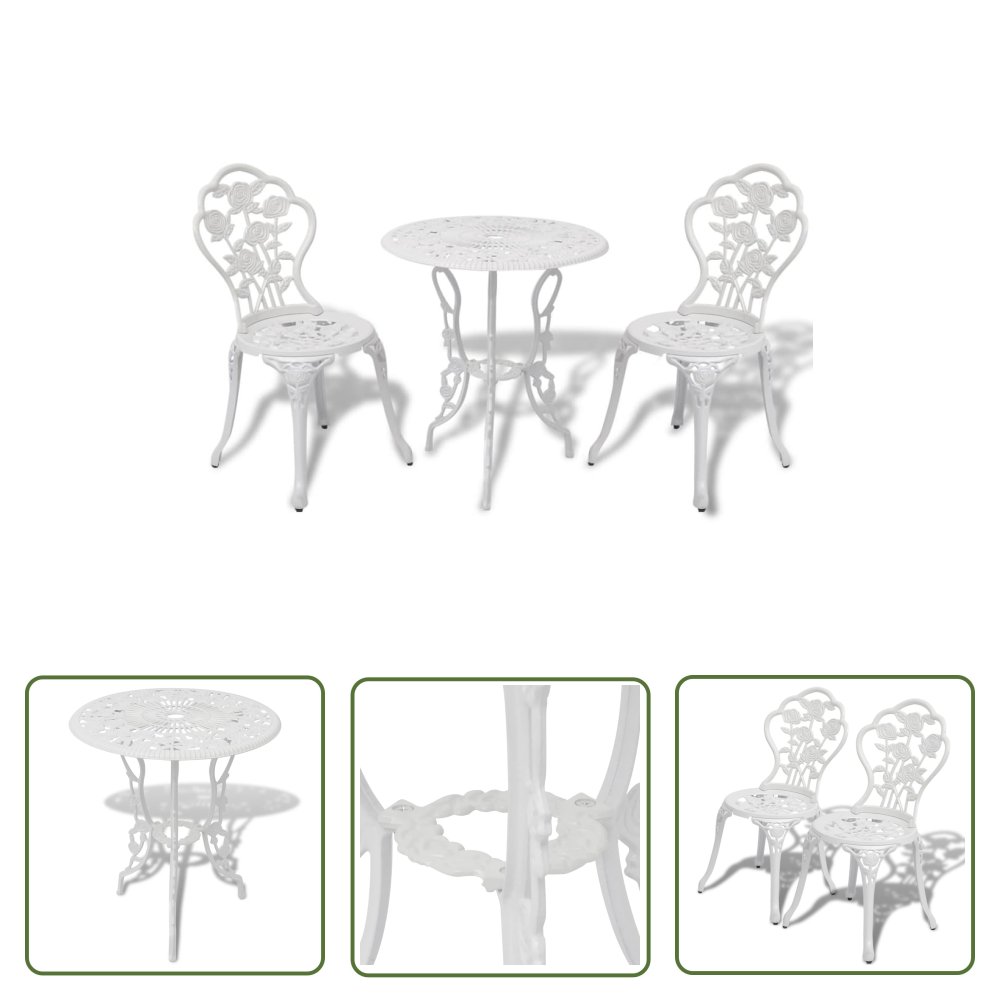 The Living Store 3-cz. zestaw mebli bistro ze stopu aluminium - biały - Zestaw Mebli Ogrodowych