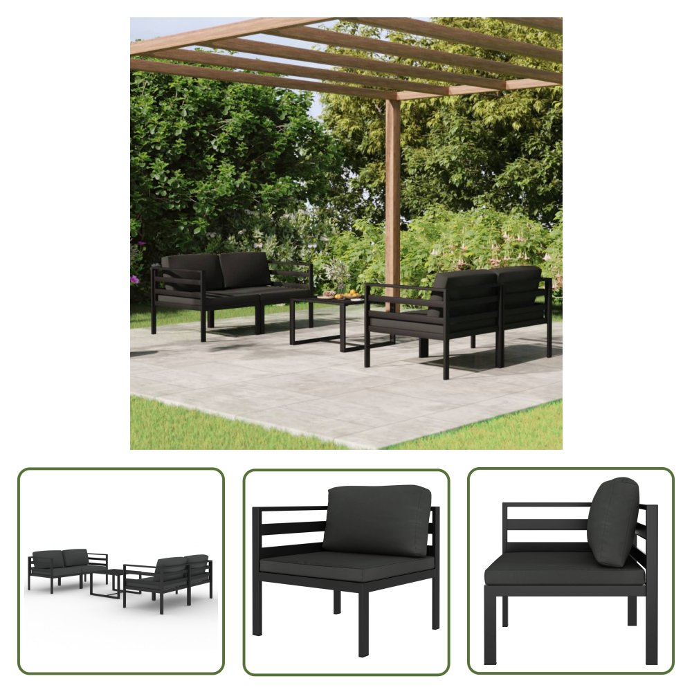 The Living Store 5-cz. zestaw mebli ogrodowych - poduszki - aluminium - antracyt - Zestaw Wypoczynkowy Do Ogrodu