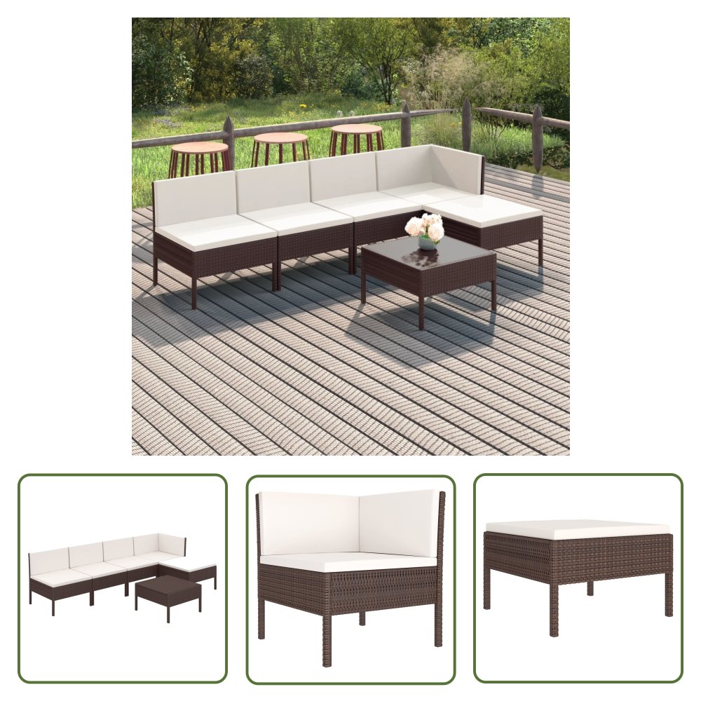 The Living Store 6-cz. zestaw wypoczynkowy do ogrodu - poduszki - rattan PE - brąz - Zestaw Wypoczynkowy Do Ogrodu