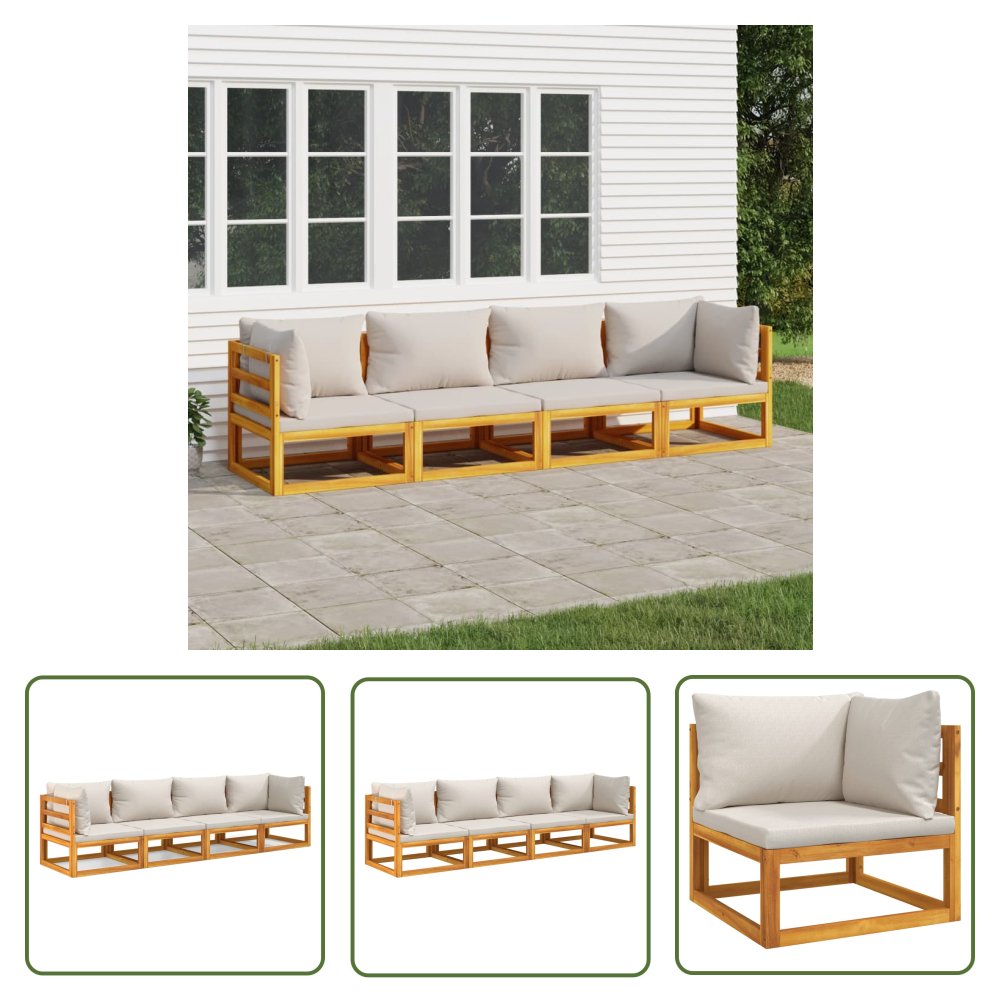 The Living Store 4-cz. ogrodowy zestaw wypoczynkowy - jasnoszare poduszki - drewno - Zestaw Wypoczynkowy Do Ogrodu