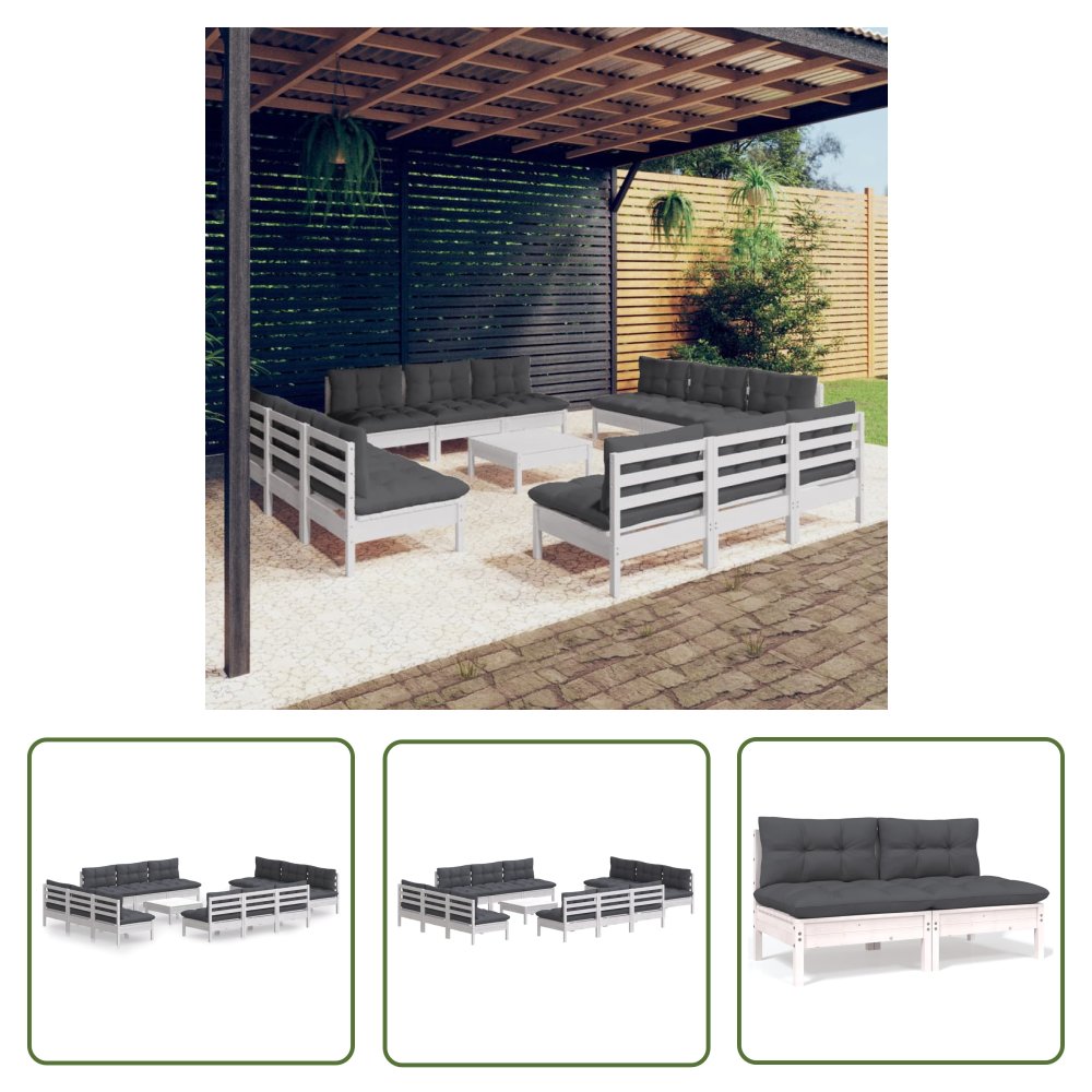 The Living Store 13-cz. zestaw wypoczynkowy do ogrodu - antracytowe poduszki - Zestaw Mebli Ogrodowych