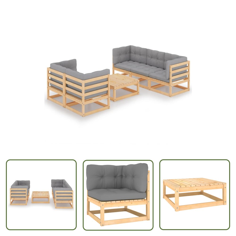 The Living Store 6-cz. zestaw wypoczynkowy do ogrodu - z poduszkami - lita sosna - Zestaw Wypoczynkowy Do Ogrodu