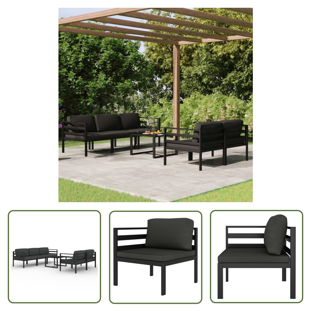 The Living Store 6-cz. zestaw mebli ogrodowych - poduszki - aluminium - antracyt - Zestaw Wypoczynkowy Do Ogrodu