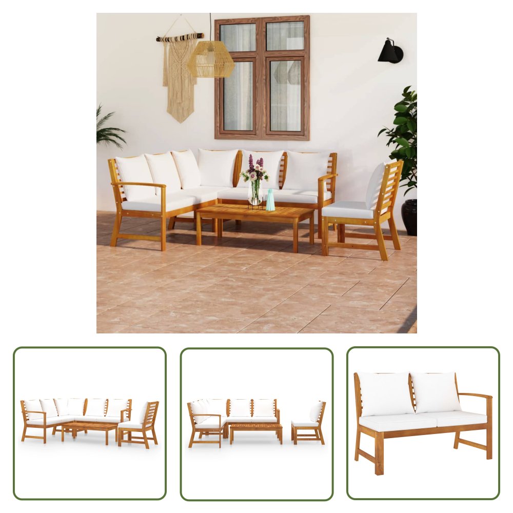 The Living Store 5-cz. zestaw wypoczynkowy do ogrodu - poduszki - drewno akacjowe - Zestaw Mebli Ogrodowych