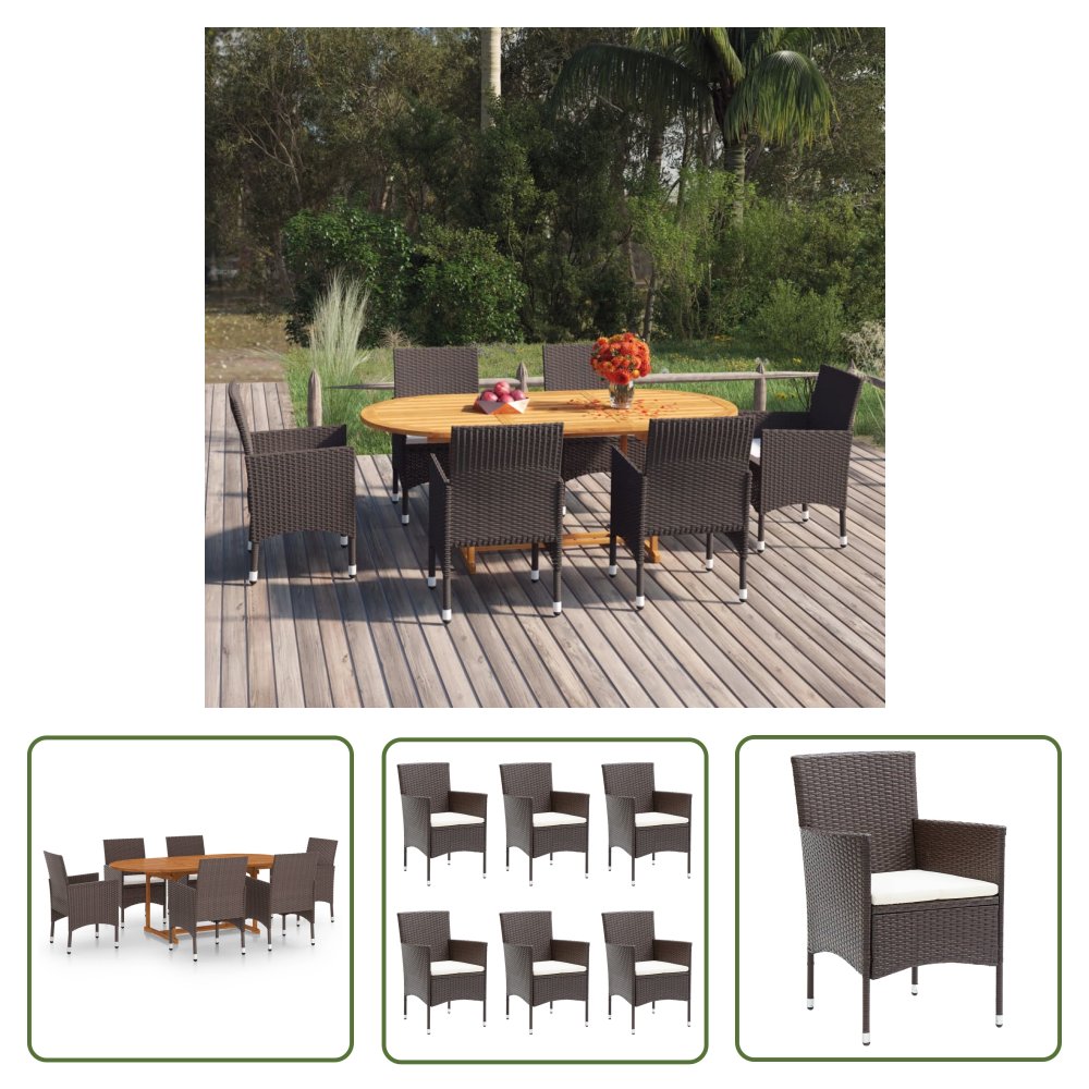 The Living Store 7-częściowy zestaw mebli ogrodowych - polirattan - brązowy - Ogrodowy Zestaw Jadalniany