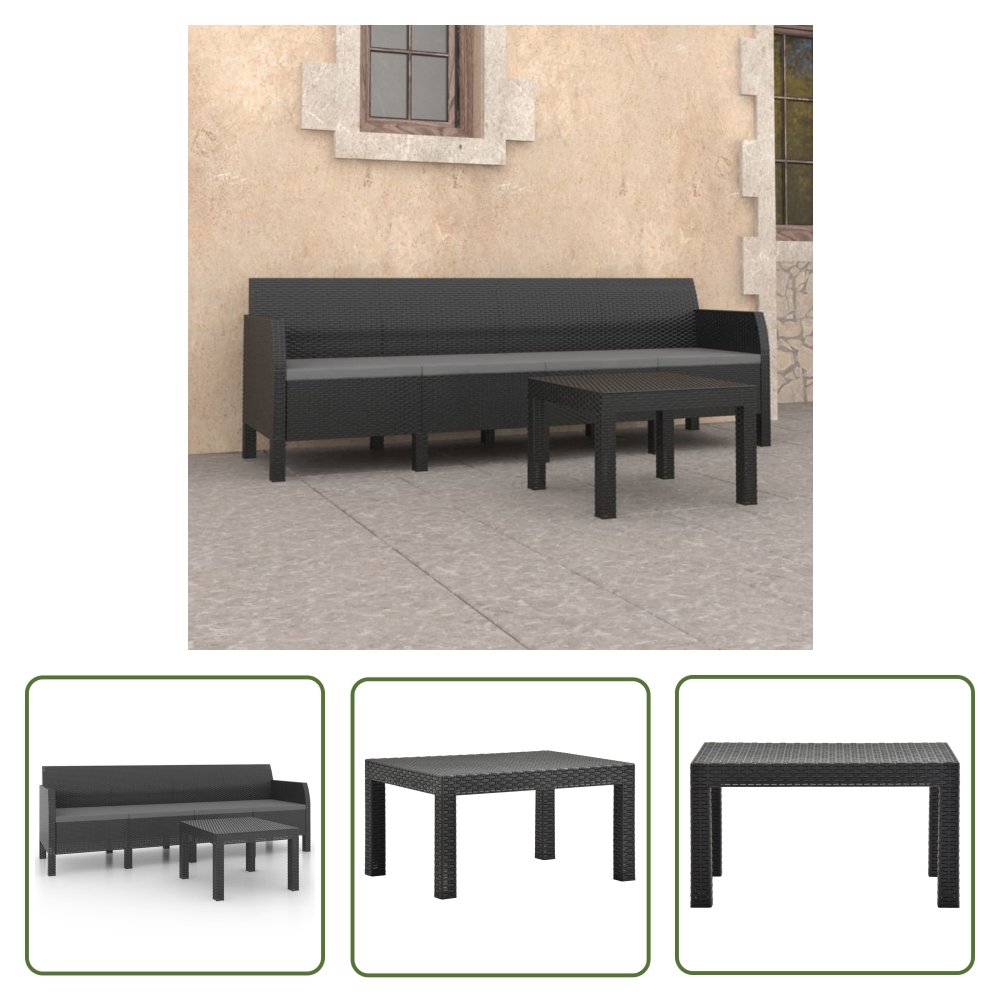 The Living Store 2-cz. zestaw wypoczynkowy - poduszki - rattan PP - antracyt - Komplet Mebli Ogrodowych