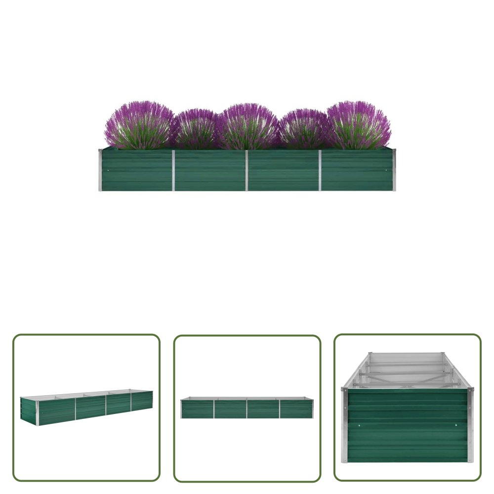 The Living Store Podwyższona donica z galwanizowanej stali 320x80x45 cm - zielona - Podwyższona Donica