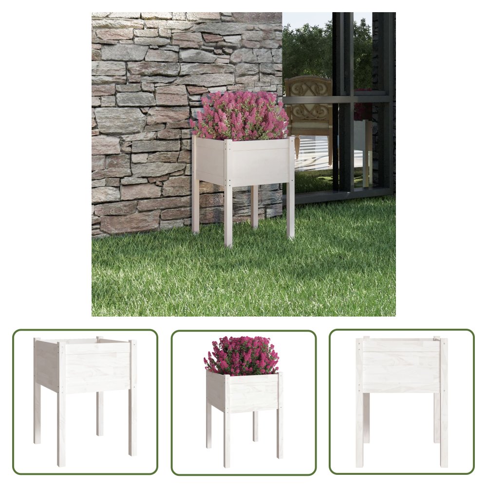 The Living Store Donica ogrodowa - biała - 50x50x70 cm - lite drewno sosnowe - Podwyższona Donica