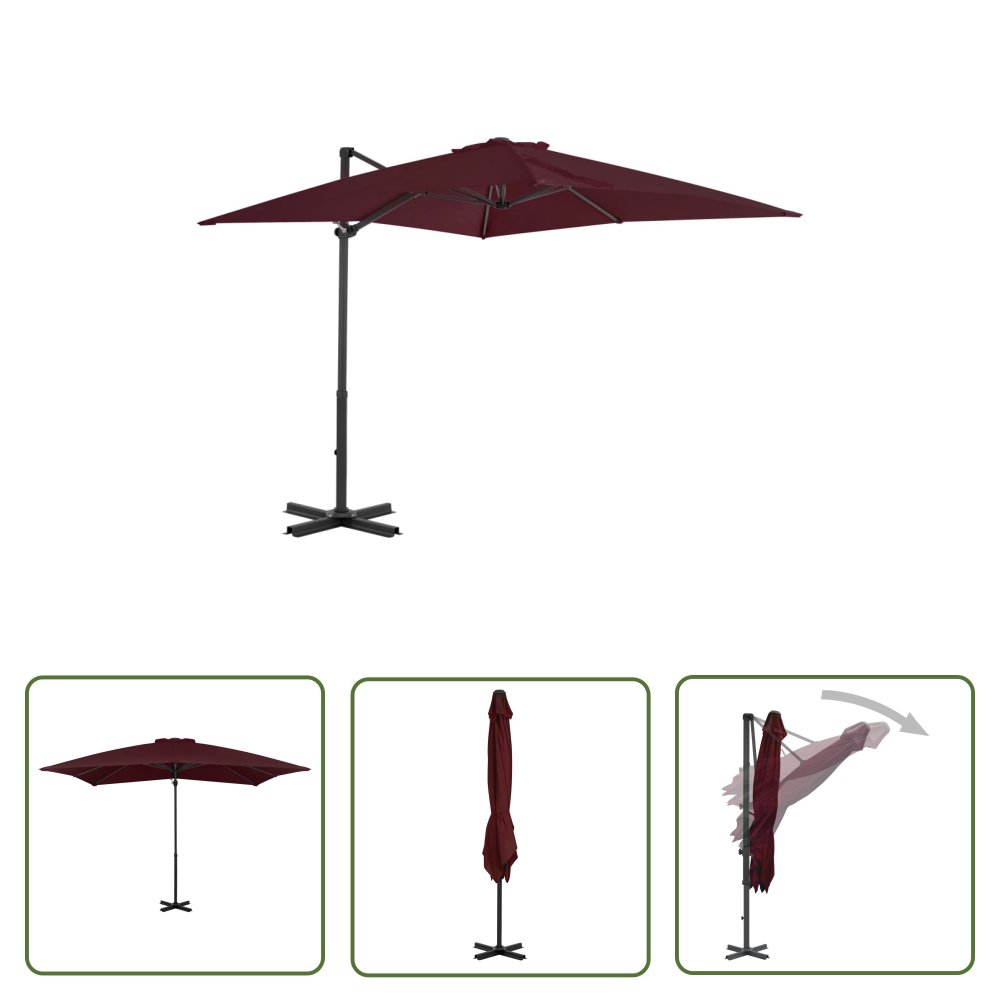 The Living Store Parasol wiszący z aluminiowym słupkiem - 250x250 cm - bordowy - Parasol Wiszący
