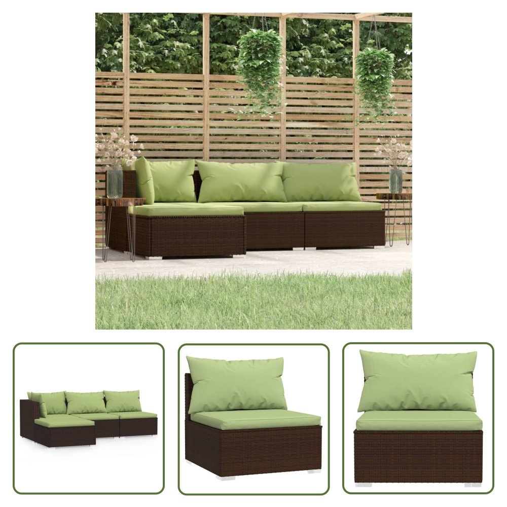 The Living Store 4-cz. zestaw wypoczynkowy do ogrodu - poduszki - brąz - polirattan - Zestaw Wypoczynkowy Do Ogrodu