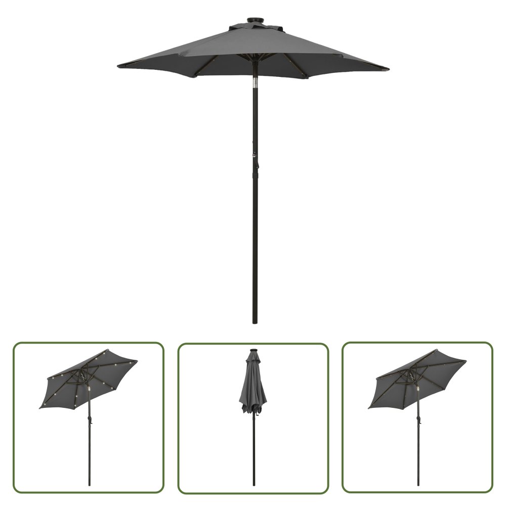 The Living Store Parasol ogrodowy z LED - antracytowy - 200x211 cm - aluminium - Parasol Ogrodowy