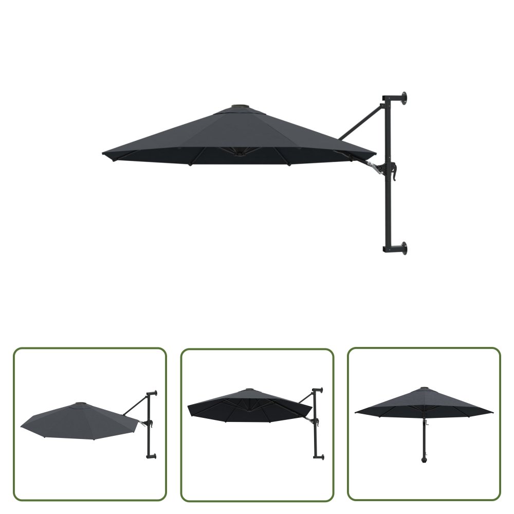 The Living Store Parasol ścienny na metalowym słupku - 300 cm - antracytowy - Parasol