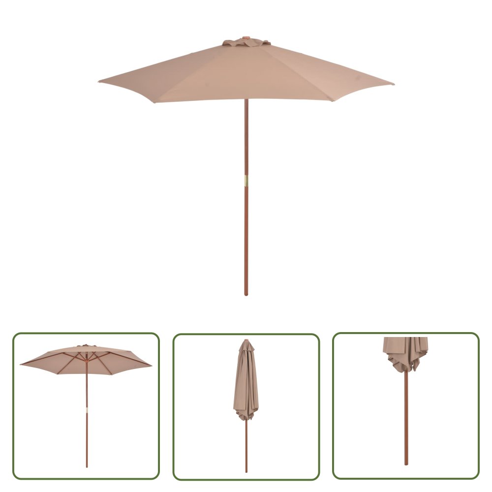 The Living Store Parasol ogrodowy na drewnianym słupku - 270 cm - taupe - Parasol