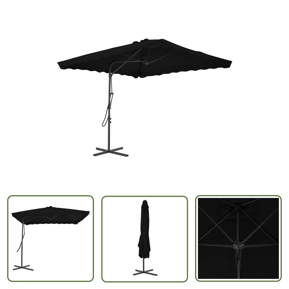 The Living Store Parasol ogrodowy na stalowym słupku - czarny - 250x250x230 cm - Parasol Ogrodowy