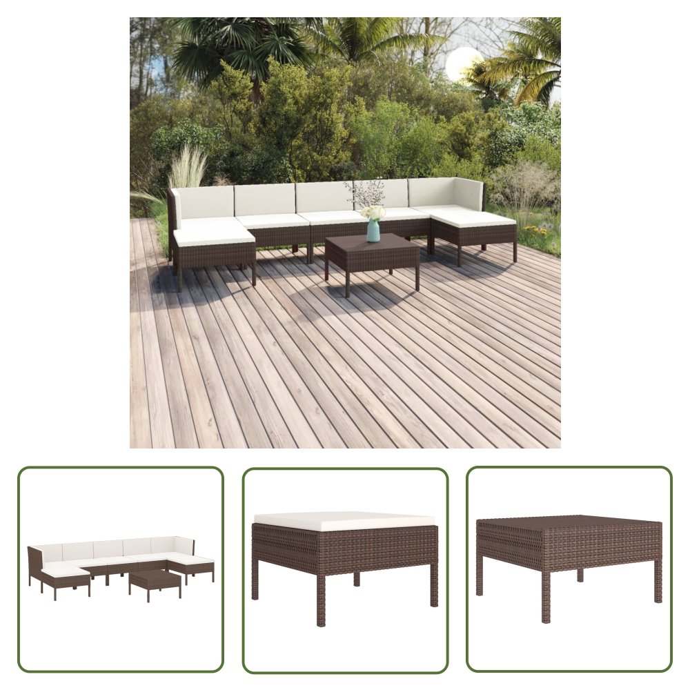 The Living Store 8-cz. zestaw wypoczynkowy do ogrodu - poduszki - rattan PE - brąz - Zestaw Wypoczynkowy Do Ogrodu