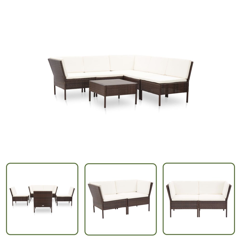 The Living Store 6-cz. zestaw wypoczynkowy do ogrodu - poduszki - rattan PE - brąz - Sofa Ogrodowa I Stolik