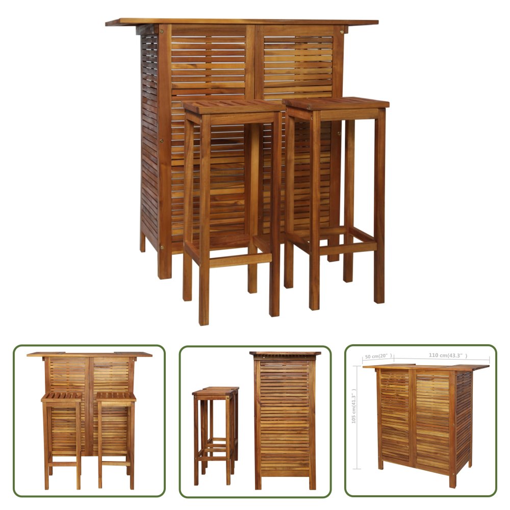 The Living Store Stolik barowy i hokery - 3 elementy - lite drewno akacjowe - Stolik I Krzesła Barowe