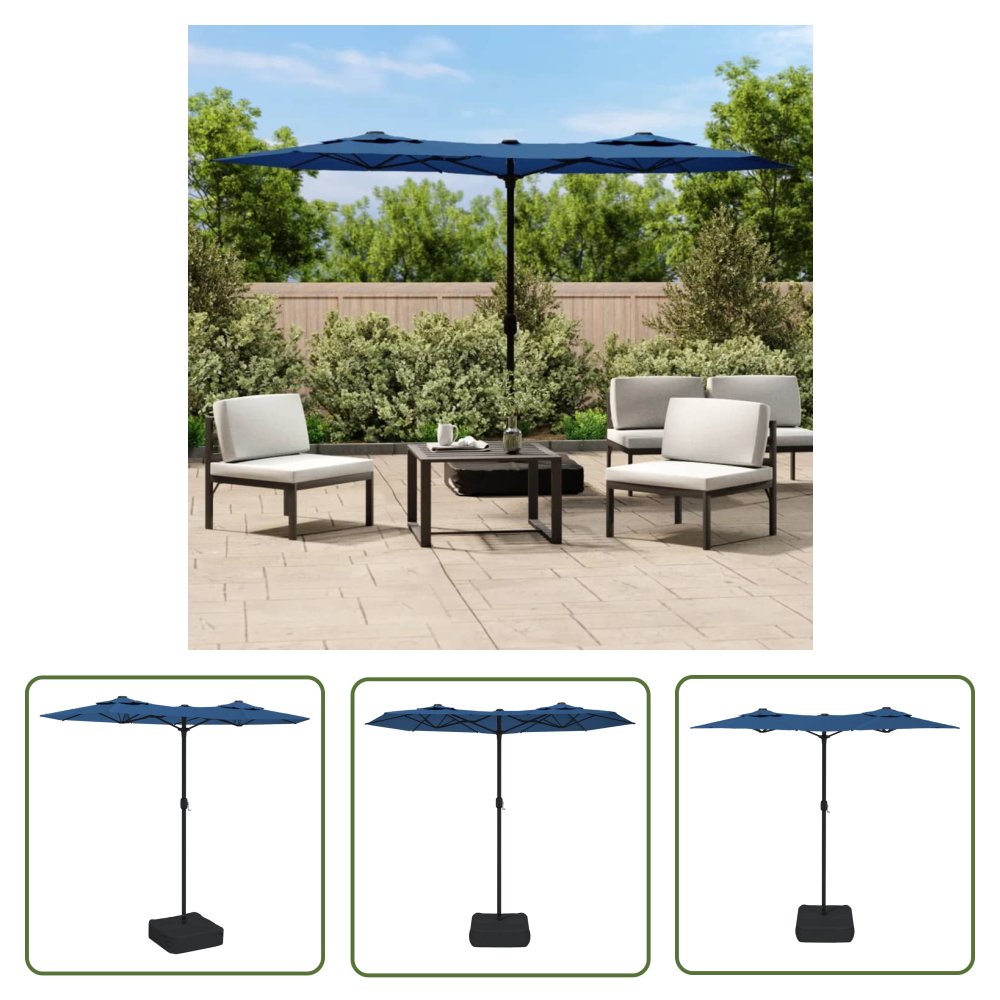 The Living Store Podwójny parasol ogrodowy - niebieski - 316x240 cm - Parasol Ogrodowy
