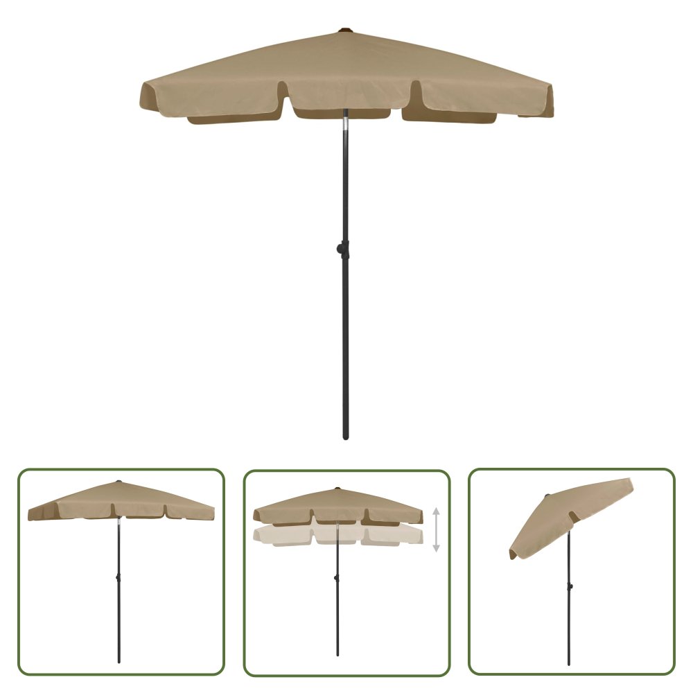 The Living Store Parasol plażowy - taupe - 180x120 cm - Parasol Ogrodowy