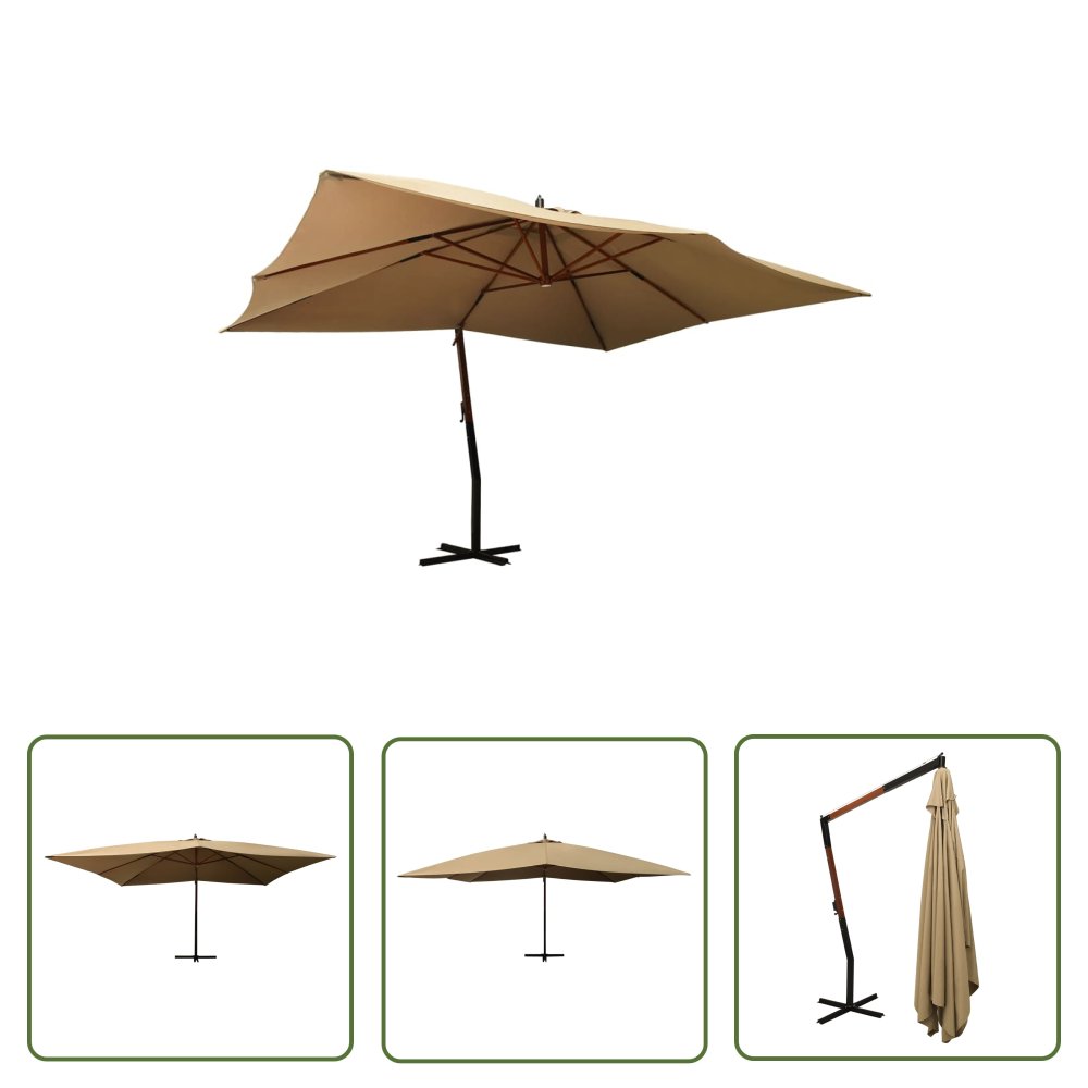The Living Store Wiszący parasol z drewnianym słupkiem - 400x300 cm - taupe - Parasol Wiszący