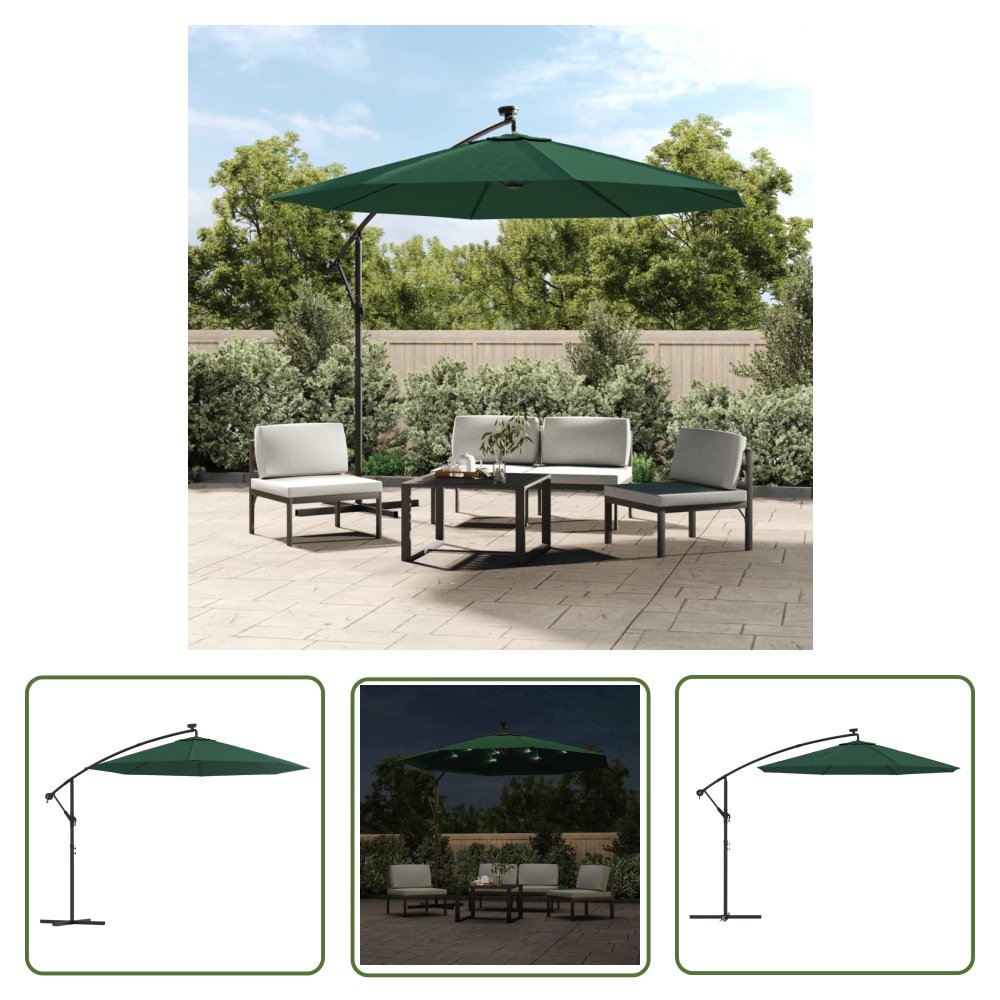 The Living Store Parasol ogrodowy wiszący - światła LED - 300 cm - metal - zielony - Parasol Wiszący