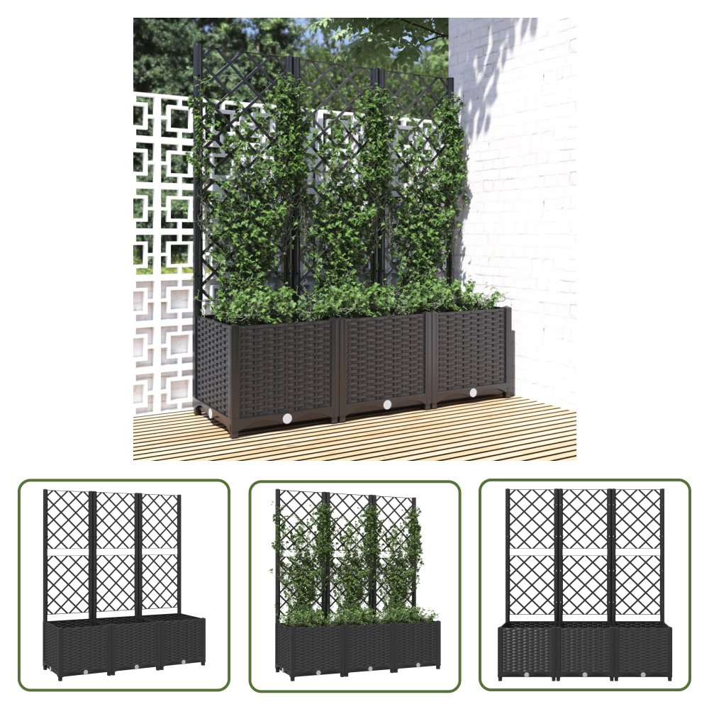 The Living Store Donica ogrodowa z kratką - czarna - 120x40x136 cm - PP - Donica Ogrodowa