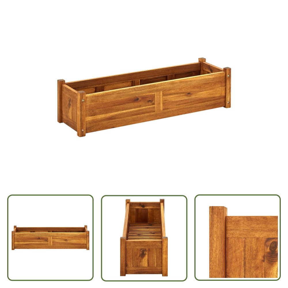 The Living Store Podwyższona donica ogrodowa - drewno akacjowe - 100x30x25 cm - Podwyższona Donica
