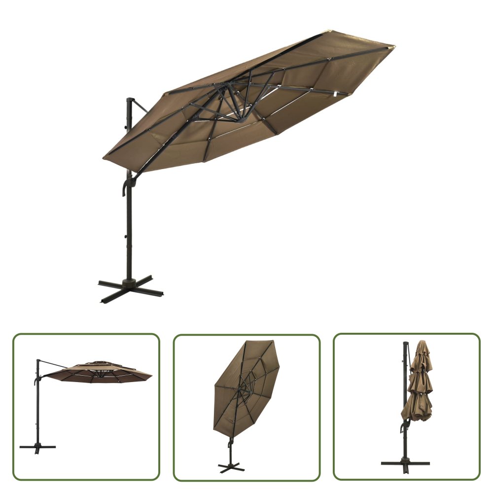 The Living Store 4-poziomowy parasol na aluminiowym słupku - taupe - 3x3 m - Parasol Ogrodowy