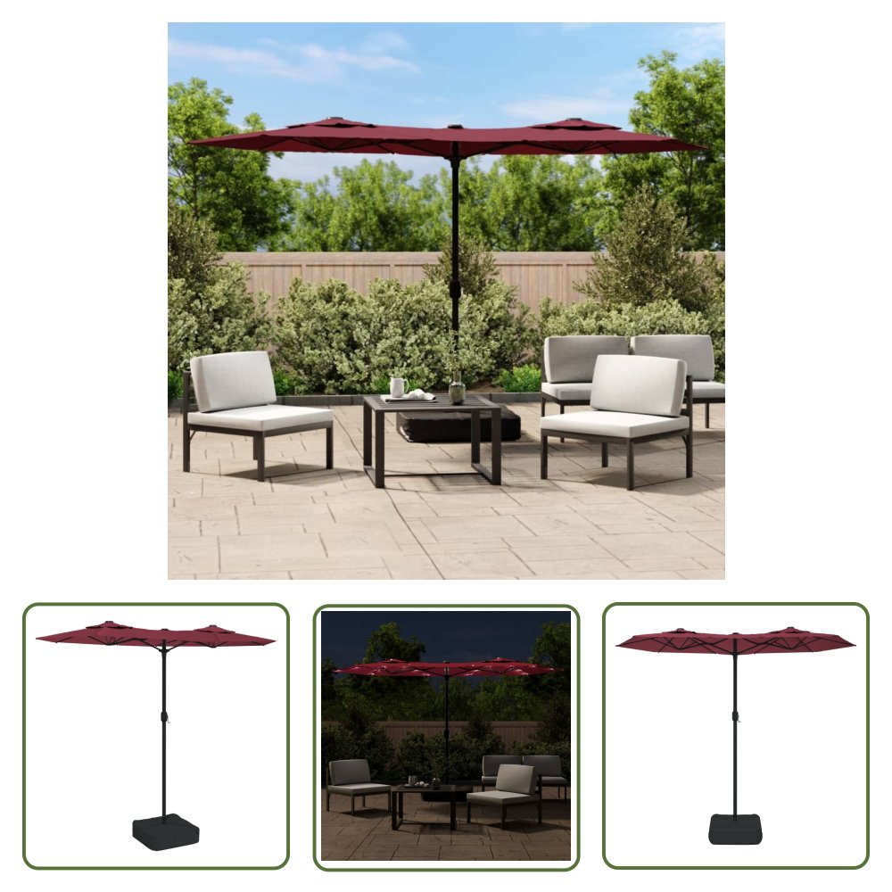 The Living Store Podwójny parasol ogrodowy z LED - bordowy - 316x240 cm - Parasol Ogrodowy