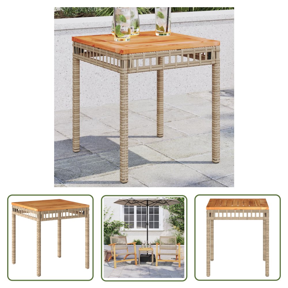 The Living Store Stolik ogrodowy - mieszany beż - 38x38x42 cm - polirattan i akacja - Stolik Ogrodowy