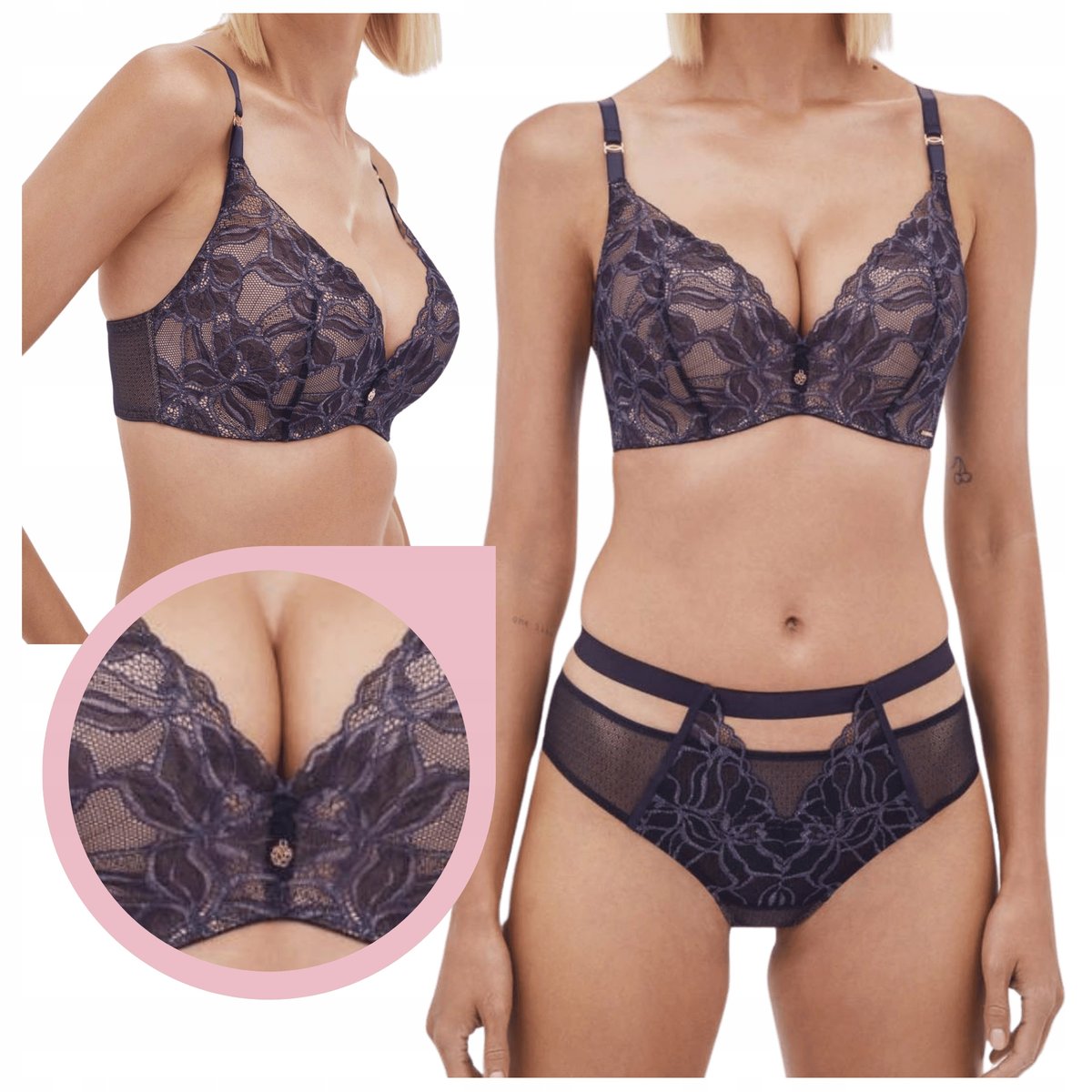 Biustonosz Alles Glow Super Push-up bez fiszbin powiększający granatowy 70D