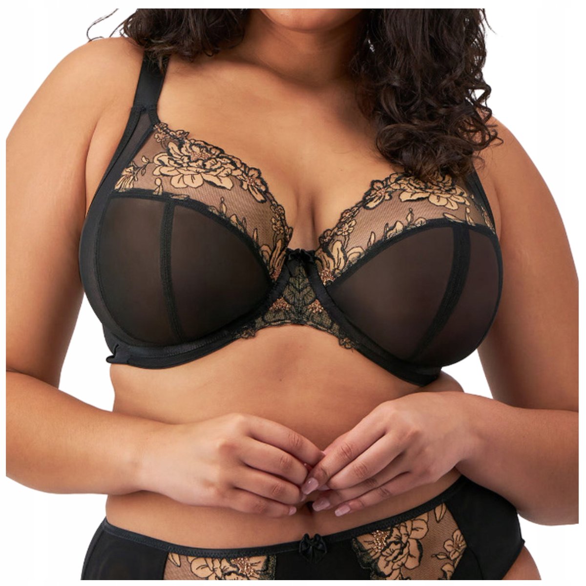 Biustonosz Elomi TEAGAN stanik miękki soft czarny haft błyszczący 32HH/70L