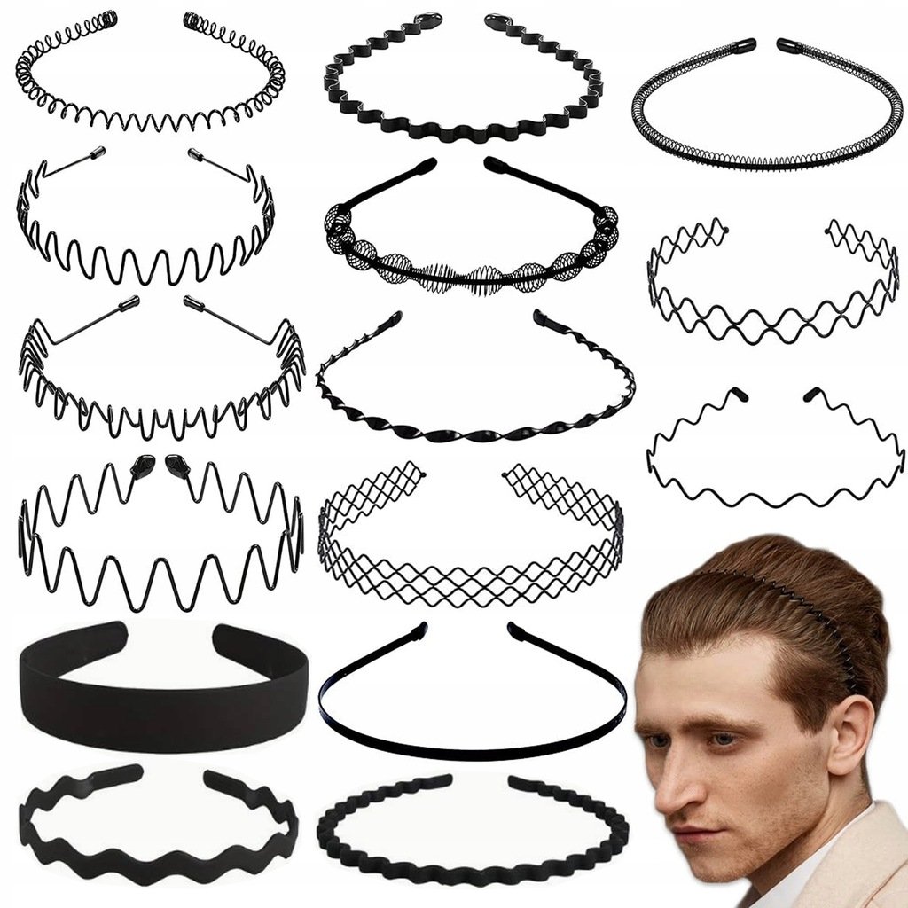 15x OPASKA DO WŁOSÓW NA GŁOWĘ MĘSKA DAMSKA UNI METALOWE FALISTE ZESTAW XL
