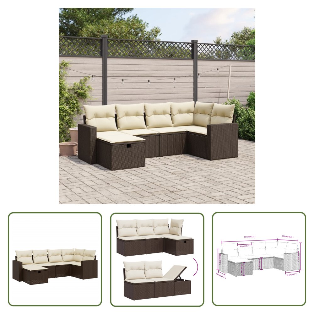 The Living Store 6-cz. zestaw wypoczynkowy do ogrodu - z poduszkami - brązowy - Sofa Ogrodowa