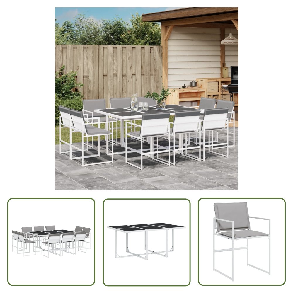 The Living Store 11-cz. zestaw mebli ogrodowych z poduszkami - biały - textilene - Meble Ogrodowe