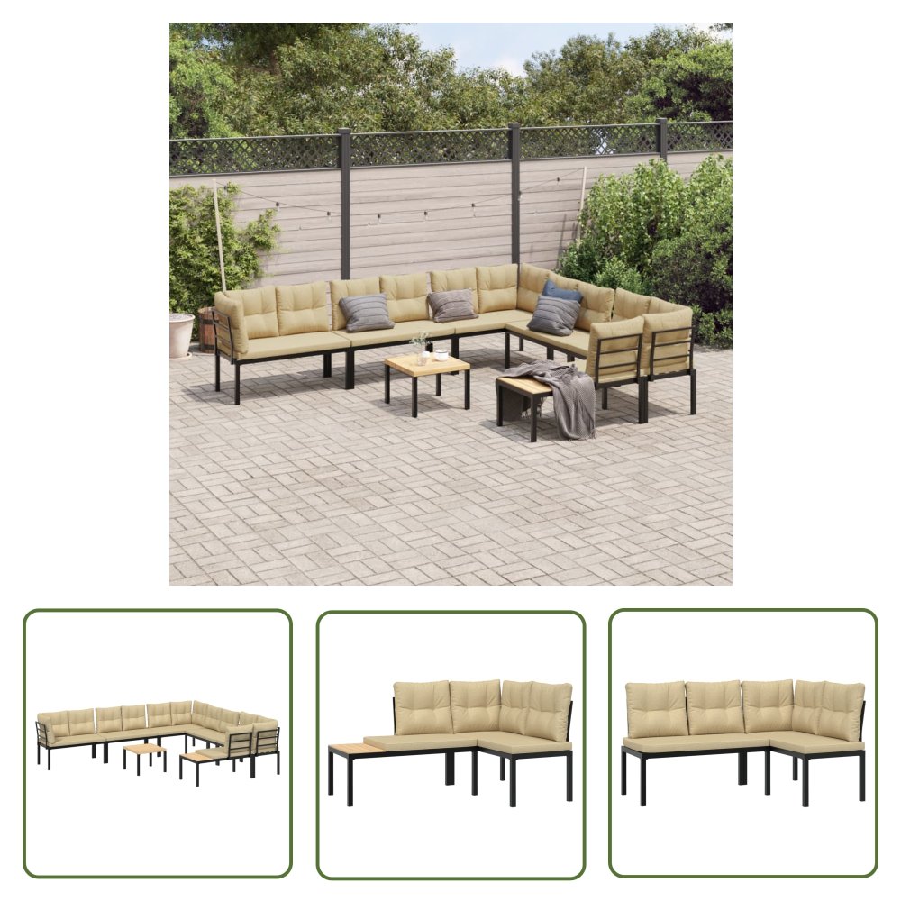 The Living Store 7-cz. zestaw mebli do ogrodu z poduszkami - malowana stal - Zestaw Wypoczynkowy Do Ogrodu