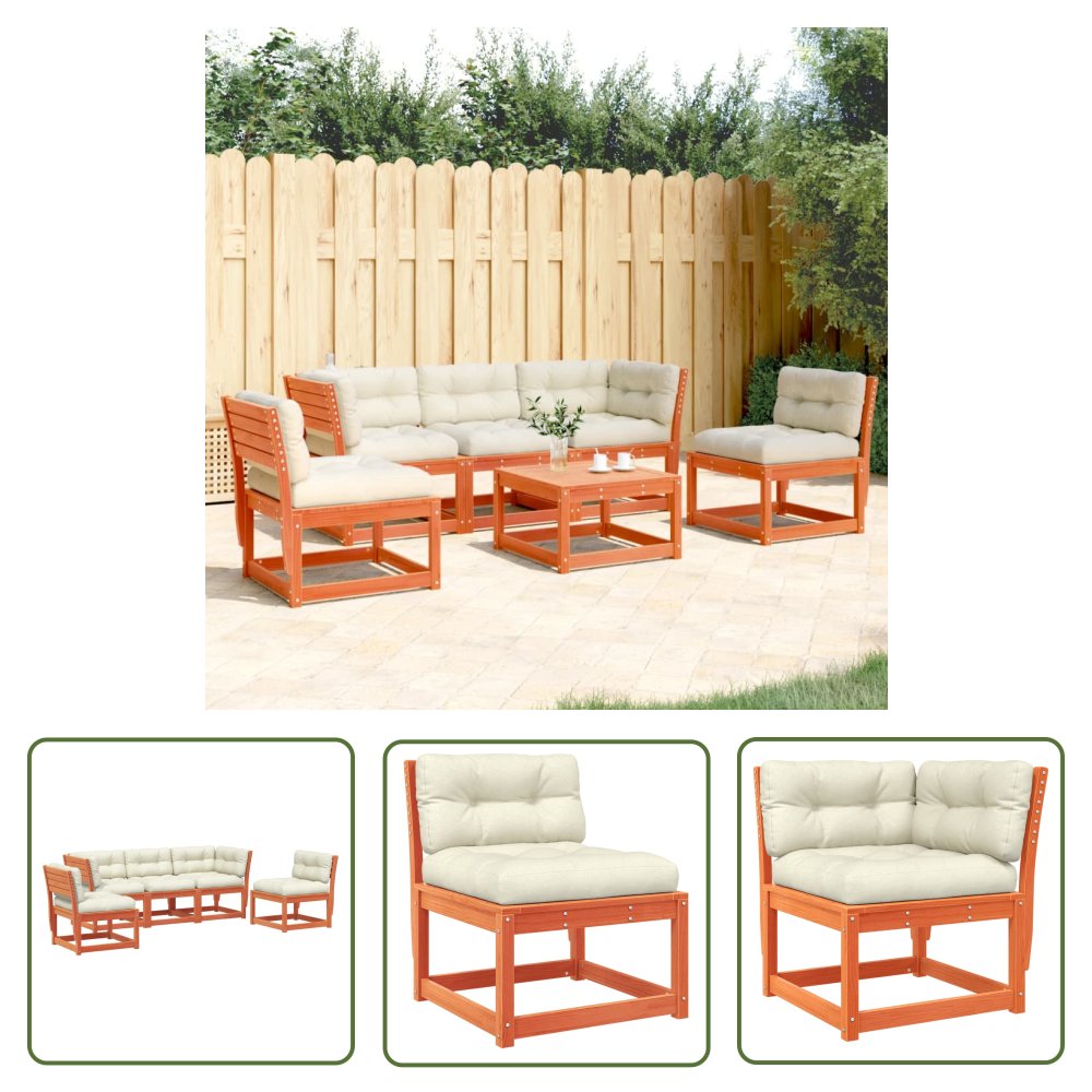 The Living Store 5-cz. zestaw mebli ogrodowych z poduszkami - woskowy brąz - sosna - Zestaw Wypoczynkowy Do Ogrodu