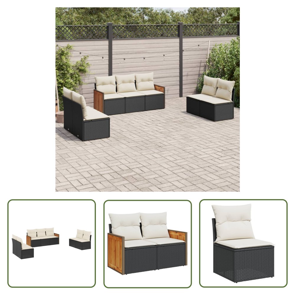 The Living Store 7-cz. zestaw wypoczynkowy do ogrodu - z poduszkami - czarny - Sofa Ogrodowa