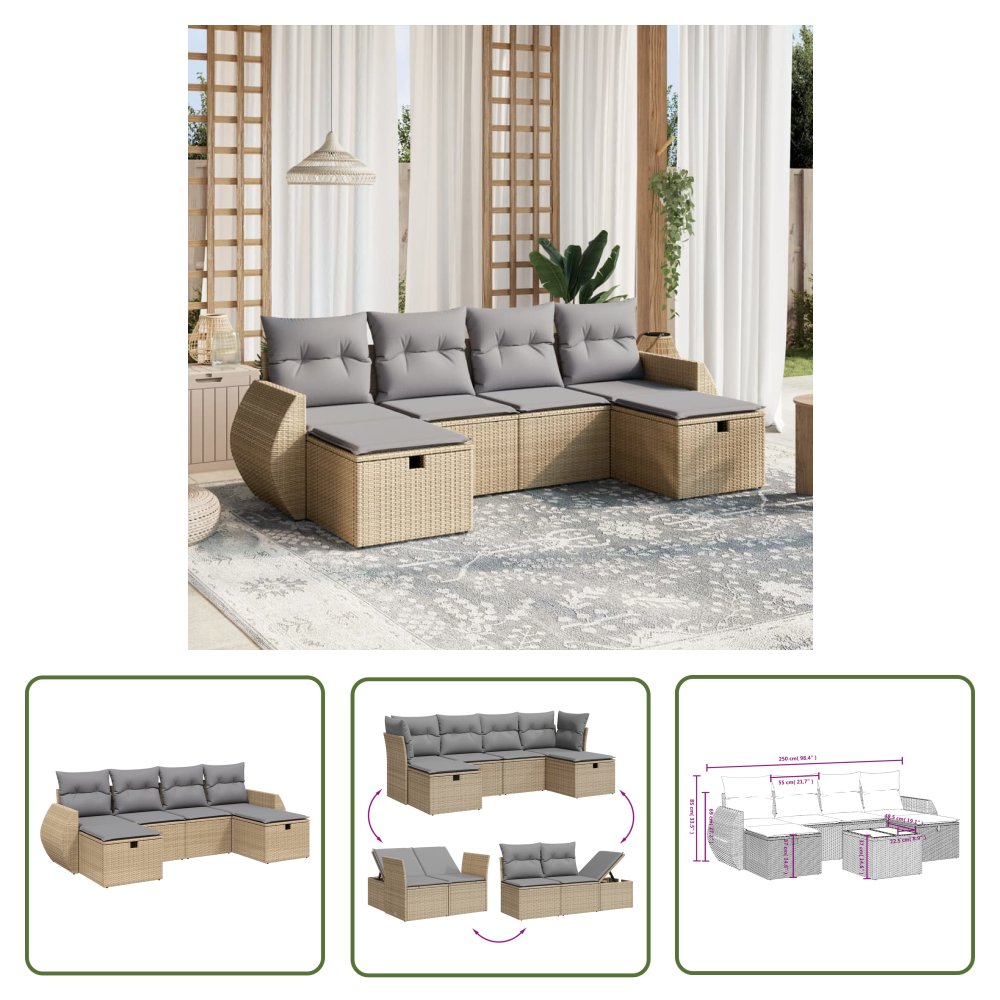 The Living Store 6-cz. zestaw mebli ogrodowych z poduszkami - mieszany beż - Sofa Ogrodowa