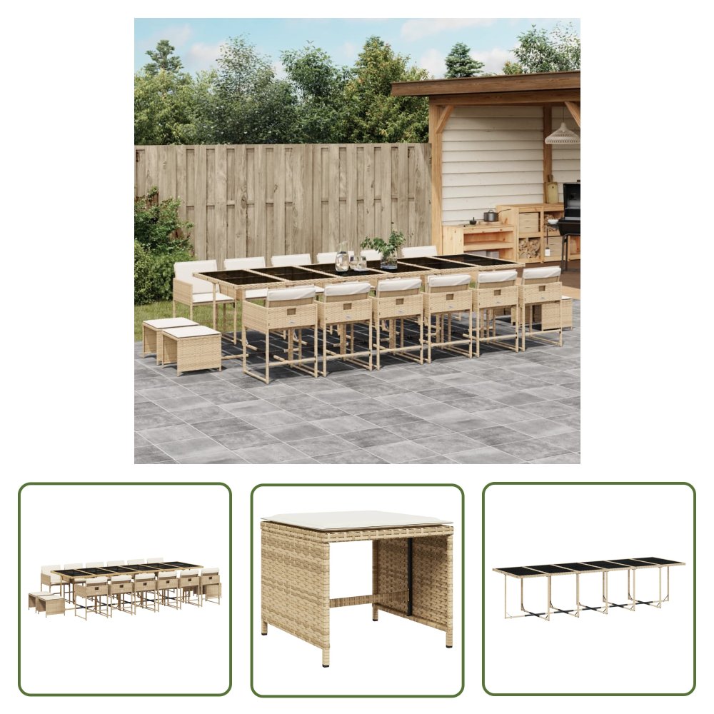 The Living Store 17-cz. zestaw mebli ogrodowych z poduszkami - beż - polirattan - Meble Ogrodowe
