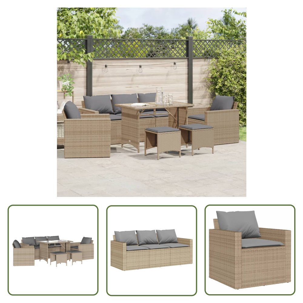 The Living Store 6-cz. zestaw mebli ogrodowych z poduszkami - beżowy - polirattan - Sofa Ogrodowa