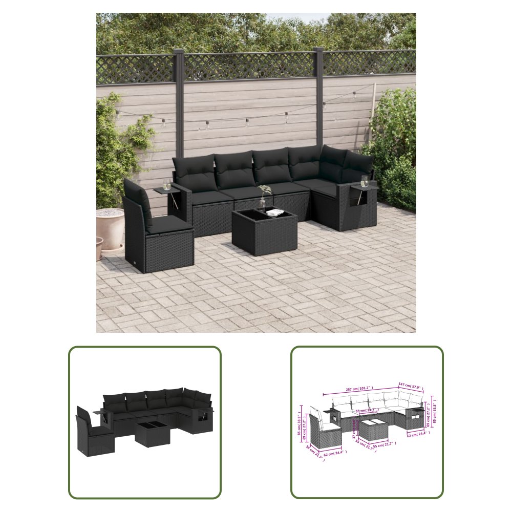The Living Store 7-cz. zestaw wypoczynkowy do ogrodu - z poduszkami - czarny - Sofa Ogrodowa
