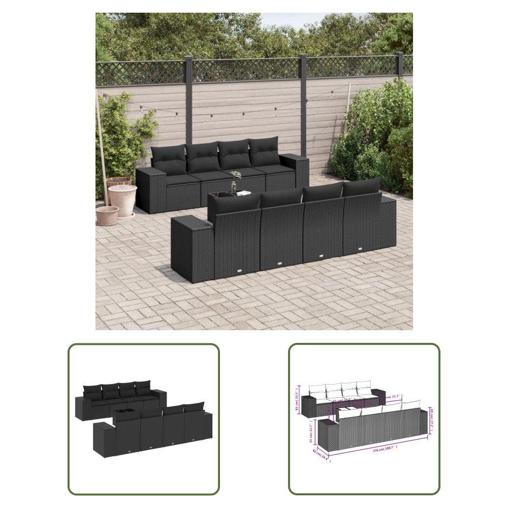 The Living Store 9-cz. zestaw wypoczynkowy do ogrodu - z poduszkami - czarny - Sofa Ogrodowa