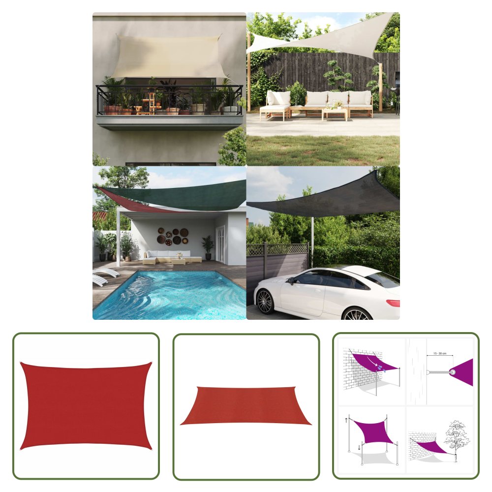 The Living Store Żagiel przeciwsłoneczny - 160 g/m² - czerwony - 5x7 m - HDPE - Żagiel Ogrodowy