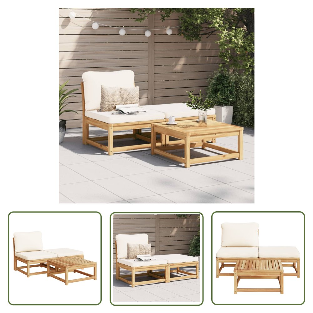 The Living Store 3-cz. zestaw wypoczynkowy do ogrodu - poduszki - drewno akacjowe - Zestaw Wypoczynkowy Do Ogrodu