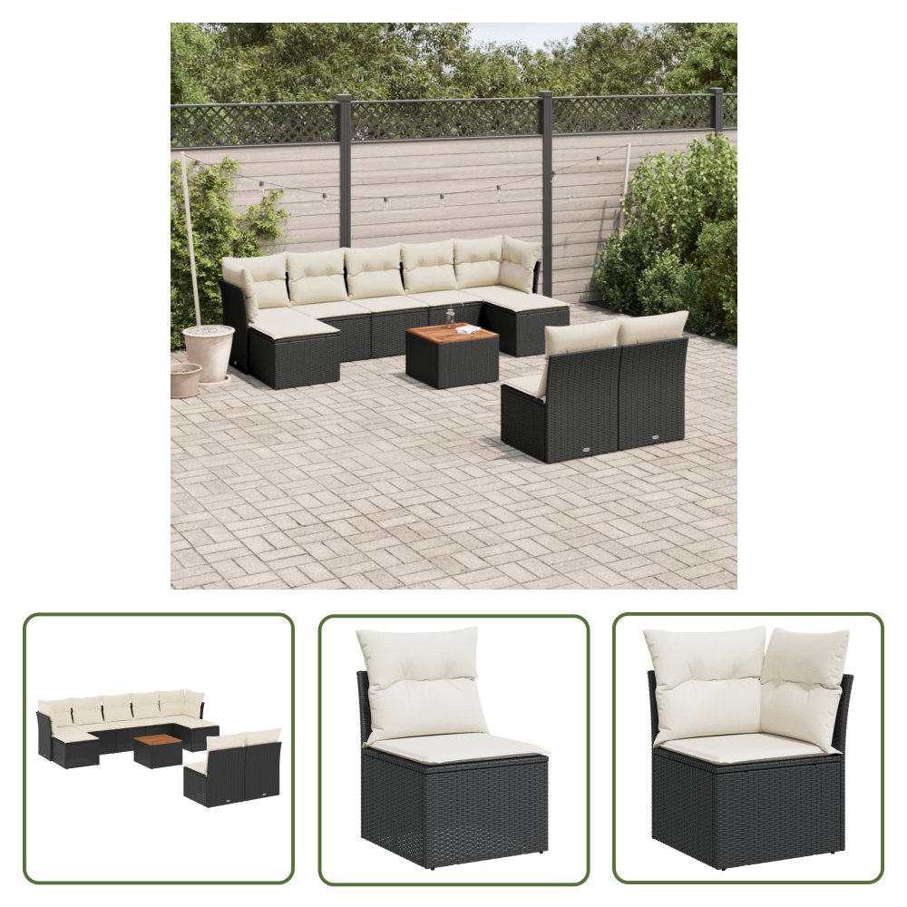 The Living Store 10-cz. zestaw wypoczynkowy do ogrodu - z poduszkami - czarny - Sofa Ogrodowa